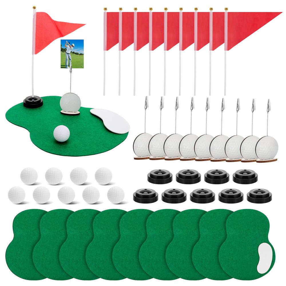 10 Set 60PCS Golf Table Centerpieces, Golf Centerpiece Table Decorations Including Green Mats, Ball, Sand Trap, Red Flag and Base Memo Clip Holder for Sport Themed Birthday Party Decor