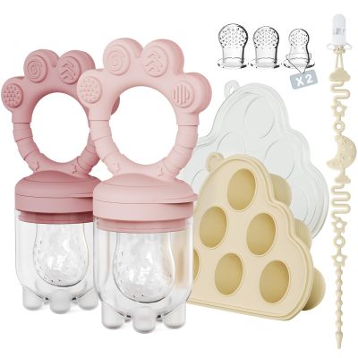 2 Pack Baby Fruit Food Feeder+Breastmilk Popsicle Molds,Baby Teethers,BPA Free,2mm Fine Holes to Prevent Choking,Perfect for Teething Relief & Infant Solid Food Introduction,3M+Mauve Pink, Soft Pink