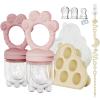 2 Pack Baby Fruit Food Feeder+Breastmilk Popsicle Molds,Baby Teethers,BPA Free,2mm Fine Holes to Prevent Choking,Perfect for Teething Relief & Infant Solid Food Introduction,3M+Mauve Pink, Soft Pink view 1