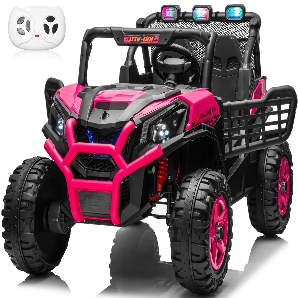24V 2 Seater Ride on Car for Big Kids, JOYRACER 4x4 Off-Road UTV Toy w/Remote Control, 800W Powerful Motors, 20" Large Seat, 5 Mph Max Speed, Bluetooth, MP3, Lights, Electric Car for Kids, Pink