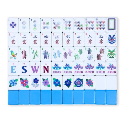 Arrowbash 160 Pcs American Mah Jong Set 1.2 x 0.87 Inches Blue Back Melamine Mini Mahjong Tiles, Carved Pattern for Adult Social Games, Mahjong Lovers, Beginners