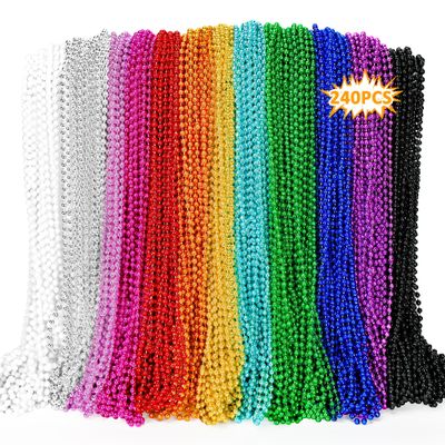240PCS Mardi Gras Beads, Metallic 12 Kinds Beaded Necklace Accessories, 33" Mardi Gras Necklace Bulk Accessories Stuff, Festival Parade Throw for Wedding Birthday Mardi Gras Celebrations Decorations