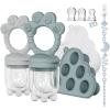 2 Pack Baby Fruit Food Feeder+Breastmilk Popsicle Molds,Baby Teethers,BPA Free,3 Sizes,2mm Fine Holes to Prevent Choking,Perfect for Teething Relief & Infant Solid Food Introduction,3 M+ (Ether/Grey) view 1
