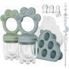 2 Pack Baby Fruit Food Feeder + Breastmilk Popsicle Molds,Baby Teethers,BPA Free,3 Sizes,2mm Fine Holes to Prevent Choking,Perfect for Teething Relief & Infant Solid Food Introduction,3 M+(Ether/Sage) view 1