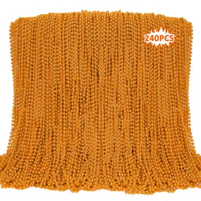 240PCS Orange Beads, Mardi Gras Bead Necklaces Party Favors, 33" Round Beads Halloween Necklaces Bulk, Festival Parade Throw Accessories for Mardi Gras Halloween Wedding Celebrations Decorations