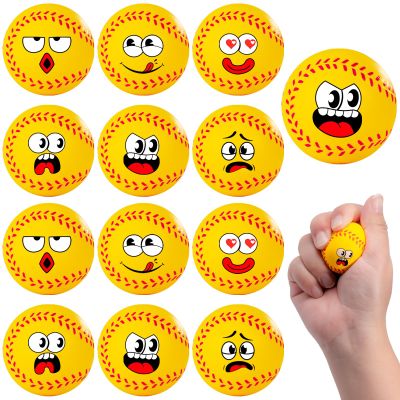 12 Pack Softball Stress Balls with 6 Funny Faces - 1.57 Inch Mini Squishy Softball Party Favors, Goodie Bag Stuffers, Classroom Treasure Box Prizes, Teen Anxiety Relief Toys & Kids Birthday Gifts