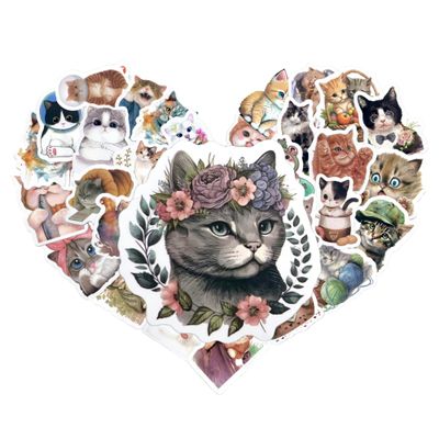 100 Pcs Cute Cat Stickers for Water Bottles,100 Interesting Design Patterns Elements, Kawaii Cartoon Decal Pack, Laptop, Skateboard, DIY Crafts