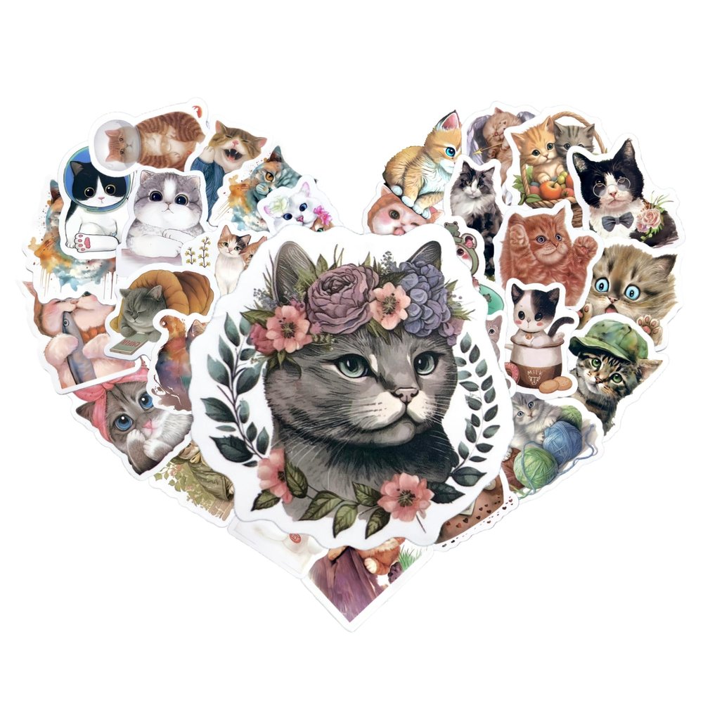 100 Pcs Cute Cat Stickers for Water Bottles,100 Interesting Design Patterns Elements, Kawaii Cartoon Decal Pack, Laptop, Skateboard, DIY Crafts