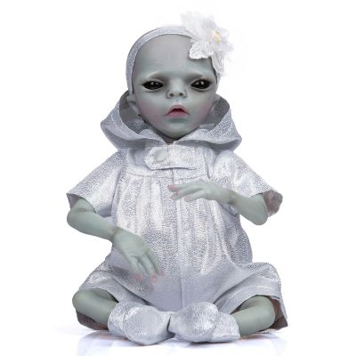 14 Inch Silicone Alien Reborn Doll  Realistic Full Body Vinyl Baby Doll with Detailed Hand Painting and Poseable Limbs, Unique Collectors Alien Dolls Toy for Enthusiasts | Perfect for Display