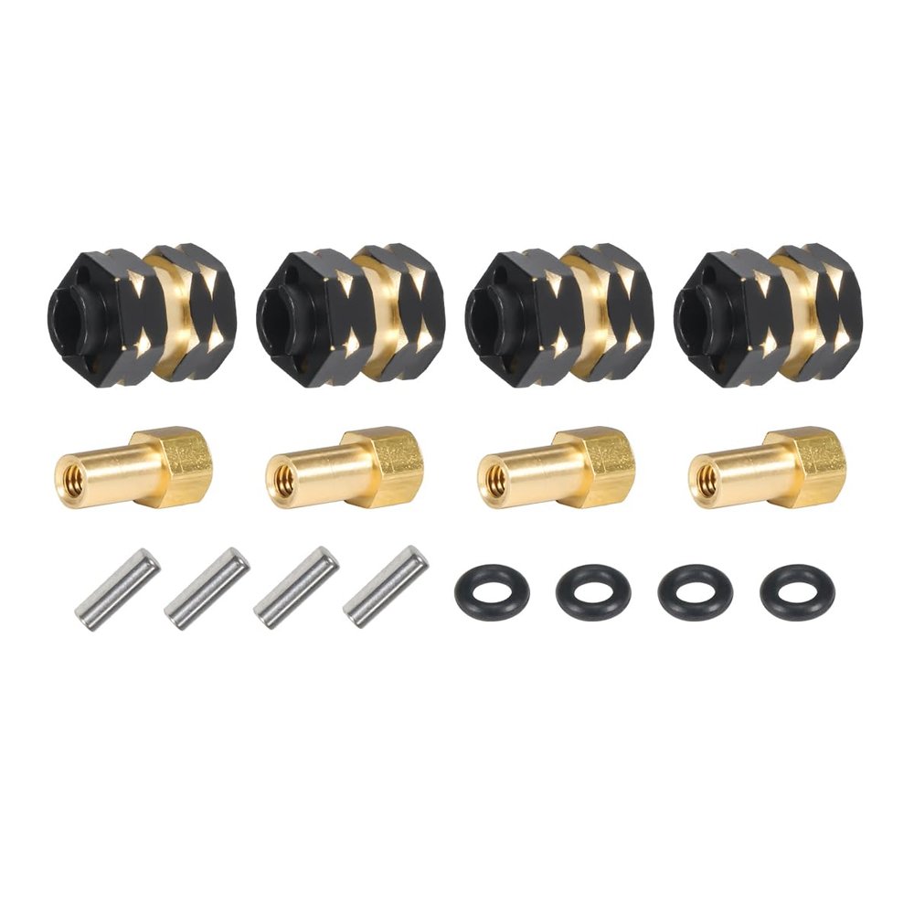 1Set Brass Hub Extenders 7mm Hex 1.0 Wheel Rims Adapter with Nuts for 1/24 RC Crawler SCX24 C10 Gladiator Bronco AX24 Upgrade (Black)