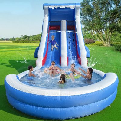 22FT Inflatable Grade Water Slide for Kids with Big Splash Pool, Heavy Duty Blue Kids Water Park with 550W BlowerEnhanced Version, Wet & Dry Use Outdoor Bounce House for Backyard Summer Party