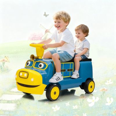 GarveeLife 2 Seater Ride On Train Trackless, 12V Kids Ride On Toy with Height Adjustable Seat, Storage Space, Music, 2 Speeds, Electric Car for Toddlers 3+ Carriage Not Included-Blue