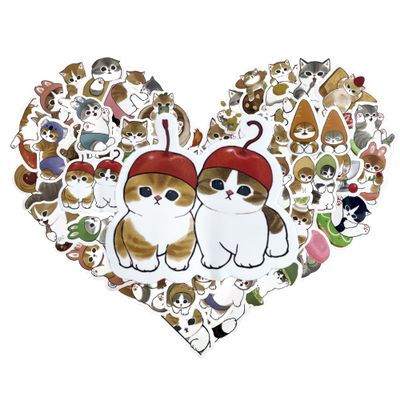 100 Pcs Cute Cat Stickers for Water Bottles, with Funny Lemon,Strawberry Pattern Elements, Kawaii Cartoon Decal Pack, Laptop, Skateboard, DIY Crafts