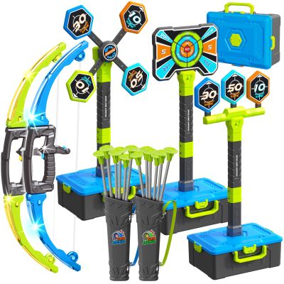 2 Pack Bow and Arrow Toy for kids 5 6 7 8 9 10,LED Light-Up Bows Archery Set with 12 Suction Cup Arrows, 4 Fun Targets ,2 Quivers & Storage Box ,Indoor Outdoor Sport Game Gifts for Boys Girls 4-8 8-12