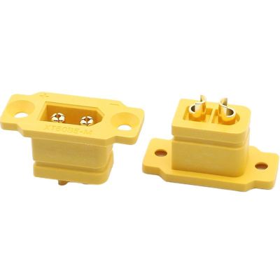 XT60BE-M Male Connector, Front Panel Mount XT60 Series RC Plug Yellow - 60A/500V DC, Gold-Plated Brass/PA, 1000 Cycles for Drone, RC Models, Electric Vehicle, Solar Light