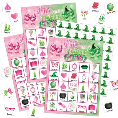 Shappy 35 Pcs Witch Party Bingo Games 24 Players Witch Party Cards Birthday Bingo Pink and Green Music Themed Game for Birthday Baby Shower Halloween Home Group Activities Favors Supplies