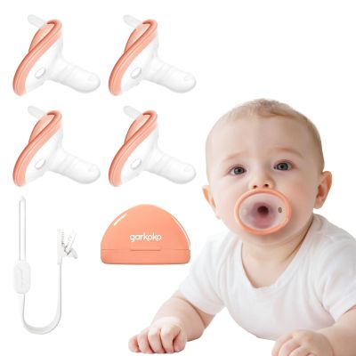 Garkoko 4-Pack Teething Pacifiers with Clip & Case, for Babies 0-18 Months, Thumb Shape Avoid Baby Biting Hands, Non-Touch Face, Food-Grade Silicone, Baby Teething Relief