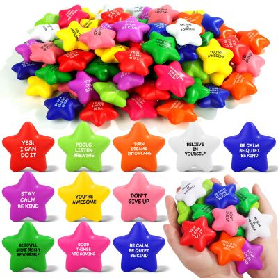 108 Pack Motivational Star Stress Balls Bulk for Adults Kids, Ten Colorful Foam Fidget Anxiety Relief Toys with Inspirational Quotes, Office Appreciation Gift, Classroom Prizes
