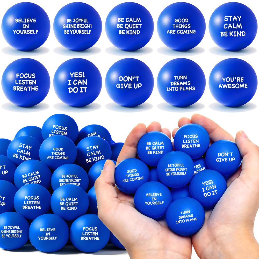 108 Pack Motivational Stress Balls for Adults and Kids, Stress Balls Bulk Soft Sponge Squeeze Toys with Inspirational Quotes | Office Classroom Stress Relief Gifts | Anxiety Relief Fidget Toys
