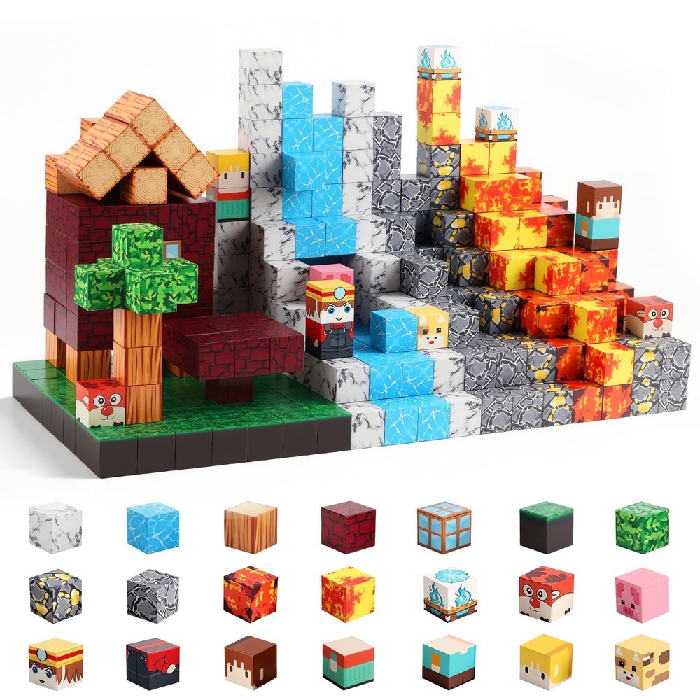 FUNYKICH 470PCS Magnetic Blocks for Kids, Magnetic Building Cube Game, Constructions Toys for Boys & Girls Age 3-10, STEM Montessori Stacking Toy, Sensory Tiles Building Birthday Gift for Toddlers