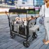 4 Seater Stroller Wagon for Kids, Foldable All-Terrain Wagon with Removable Canopy & 5-Point Harness, for Beach, Camping and Outdoor Trave view 4
