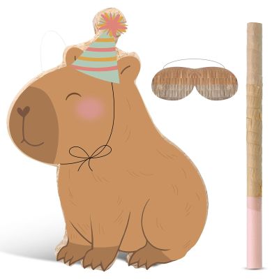 Aoriher Capybara Piata with Stick Blindfold & Confetti - Birthday Party Favors Decorations for Animal Theme Party Supplies Toys Outdoor Games, 15 x 13 x 3.2 Inch