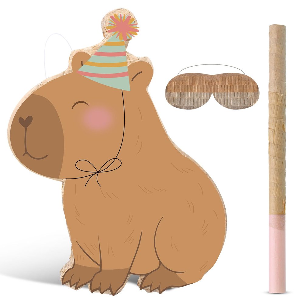 Aoriher Capybara Piata with Stick Blindfold & Confetti - Birthday Party Favors Decorations for Animal Theme Party Supplies Toys Outdoor Games, 15 x 13 x 3.2 Inch