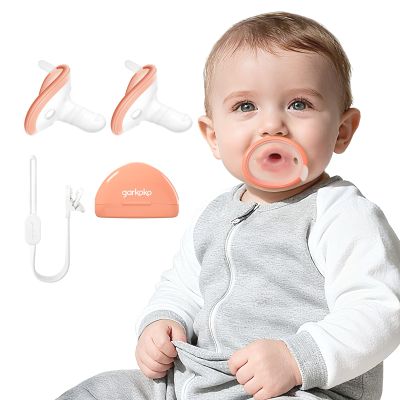 Garkoko 2-Pack Teething Pacifiers with Clip & Case, for Babies 0-18 Months, Thumb Shape Avoid Baby Biting Hands, Non-Touch Face, Food-Grade Silicone, Baby Teething Relief