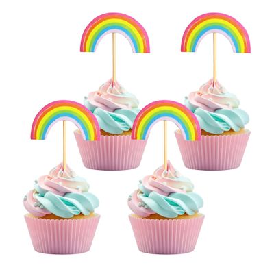 12PCS Colorful Rainbow Cupcake Decor, Fun Cupcake Toppers Set, Suitable Cake Decorations for Party Celebrations