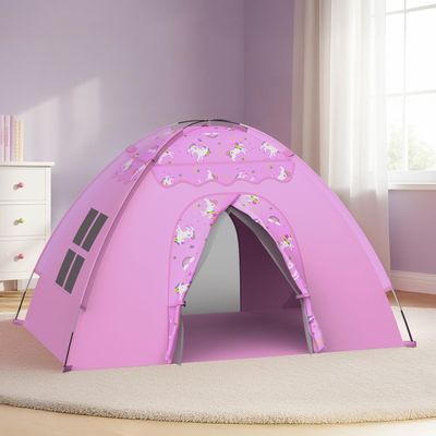 AFUNX Unicorn Play Tent for Girls Ages 48, Extra Large Kids Indoor Play Tent 70" L x 45" W x 43" H, Lavender Pink Foldable Tent with Rainbow & Unicorn Print, Easy Setup, Fits 24 Kids
