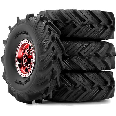 1.0"RC Aluminum Beadlock Wheel and Crawler Tires set (w/Foam Inserts Fit) 7mm Hex for 1/18 1/24 RC Crawler car Axial 90081 AX24 FCX24M FMS SCX24 (R344 Red)