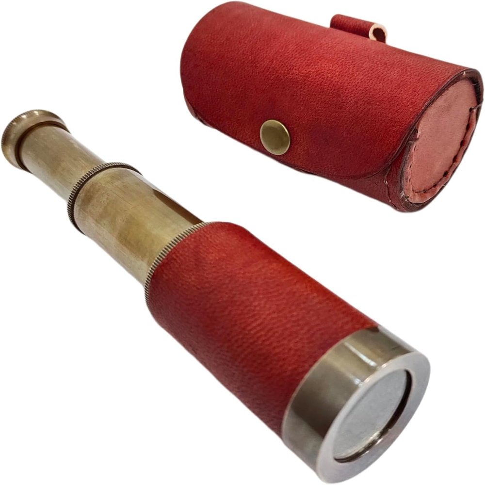 6 Solid Brass Handheld Telescope Spyglass with Brown Leather Case Functional Pirate Navigation Scope & Nautical Collectible