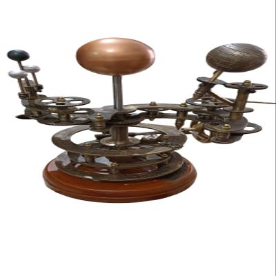 18-Inch Brass Solar System Orrery, Handmade Nautical Model with Wooden Base, Earth Moon Sun Rotatory Working Through Hand