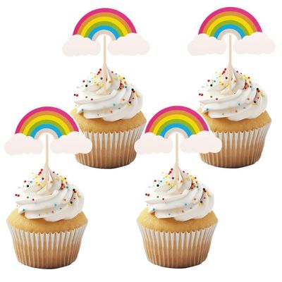 12-Piece Colorful Rainbow Cake Toppers - Fun Cloud Cupcake Decorations - Rainbow Birthday Party Dessert Decor Supplies