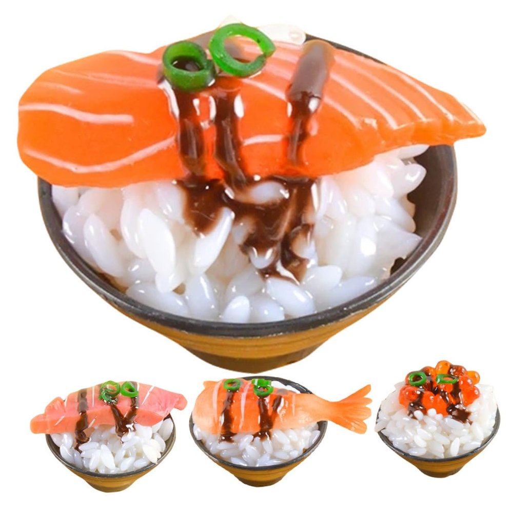 COOLHIYA 4Pcs Realistic Japanese Sushi Rice Fake Food Models for Photography Props Play Food Display Decoration