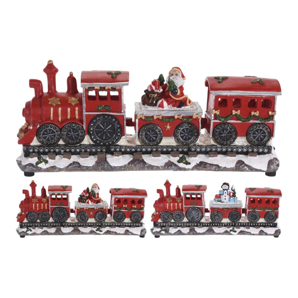 Decorative Christmas Train with Locomotive and 2 Carriages with LED Lights and Movable, 39 x 11 x 17 cm, 2 Designs (Assorted)