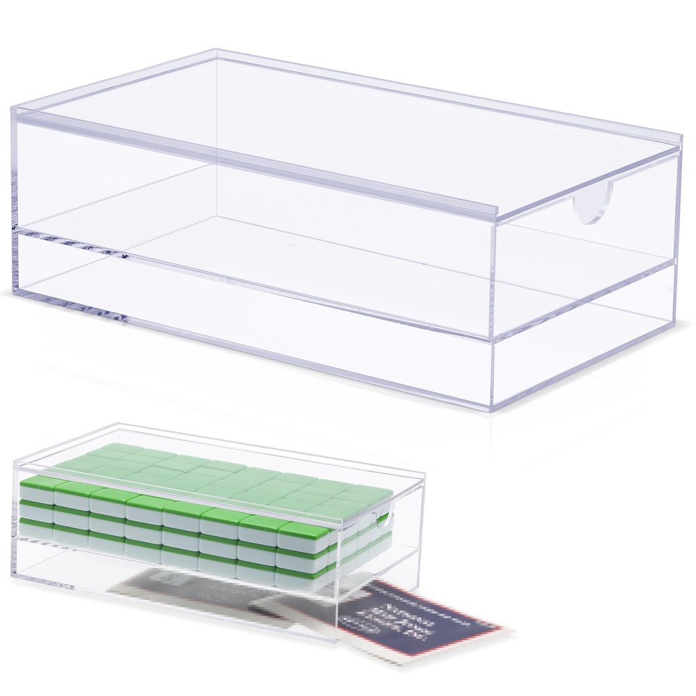 Afarnook Empty Acrylic Mahjong Case Mahjong Storage Box for American Tiles and Mahjongs Cards Transparent Display Box for Mahjongs Tiles Accessories Supplies (Small,2 Compartment)