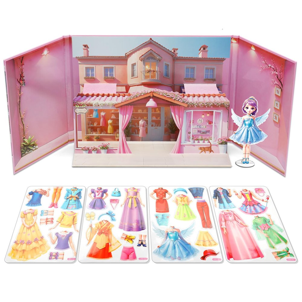 FALESOUL Magnetic Dress Up Dolls for Girls 20 Dress Shoe Handbag and Accessory DIY Magnetic Sticker Quiet Book Kids Toddlers Ages 3 4 5 6 7(Style 2)