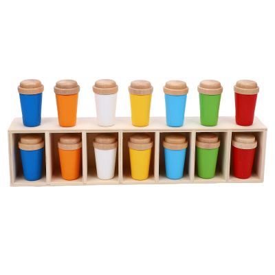 Alomejor Sorting Toys, Bottle Color Matching Toys Wooden 14-Bottle Set with Storage Rack, Interactive Flip Game for Kids Ages 3+ (11.81x2.36x1.77in)