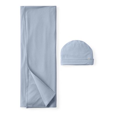 Little Sleepies Swaddle & Beanie Set, Viscose from Bamboo Baby Swaddle Blanket Wrap Unisex Newborn Hospital Outfit (Light Fog Ribbed)