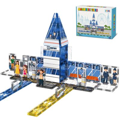 AFUNX Magnetic Tiles, 54PCS Airport Theme Building Blocks Set, Magnet Building Blocks and STEM Preschool Educational Toys for Kids Toddlers Ages 3-5 5-7 8-10