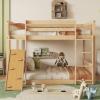 senfeii Twin Over Twin Floor Bunk Bed with Playhouse, Climbing Ramp + Dual Ladders, Safety Guardrails, Solid Pine/Premium Composite Wood, Slat Support, Easy Assembly, Mattress Not Included, Natural view 1
