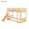 senfeii Twin Over Twin Floor Bunk Bed with Playhouse, Climbing Ramp + Dual Ladders, Safety Guardrails, Solid Pine/Premium Composite Wood, Slat Support, Easy Assembly, Mattress Not Included, Natural view 2