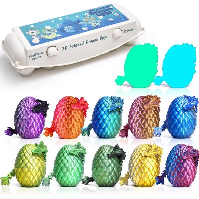 Qiverseful 12PCS 3D Printed Dragon Eggs with Mini Dragons Inside Sensory Fidget Toys for Adults & Kids, Eco-Friendly Egg Paper Packaging, Party Favors, Stress Relief Gifts (Series C)