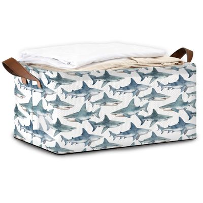 Oeaskly Sharks Storage Bin with Handles, Basket Storage Organizer for Shelves, Closet, Nursery, Book, Laundry Hamper & Home Decor