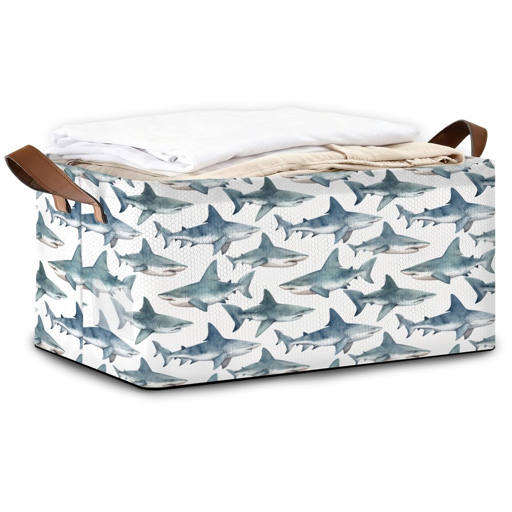 Oeaskly Sharks Storage Bin with Handles, Basket Storage Organizer for Shelves, Closet, Nursery, Book, Laundry Hamper & Home Decor