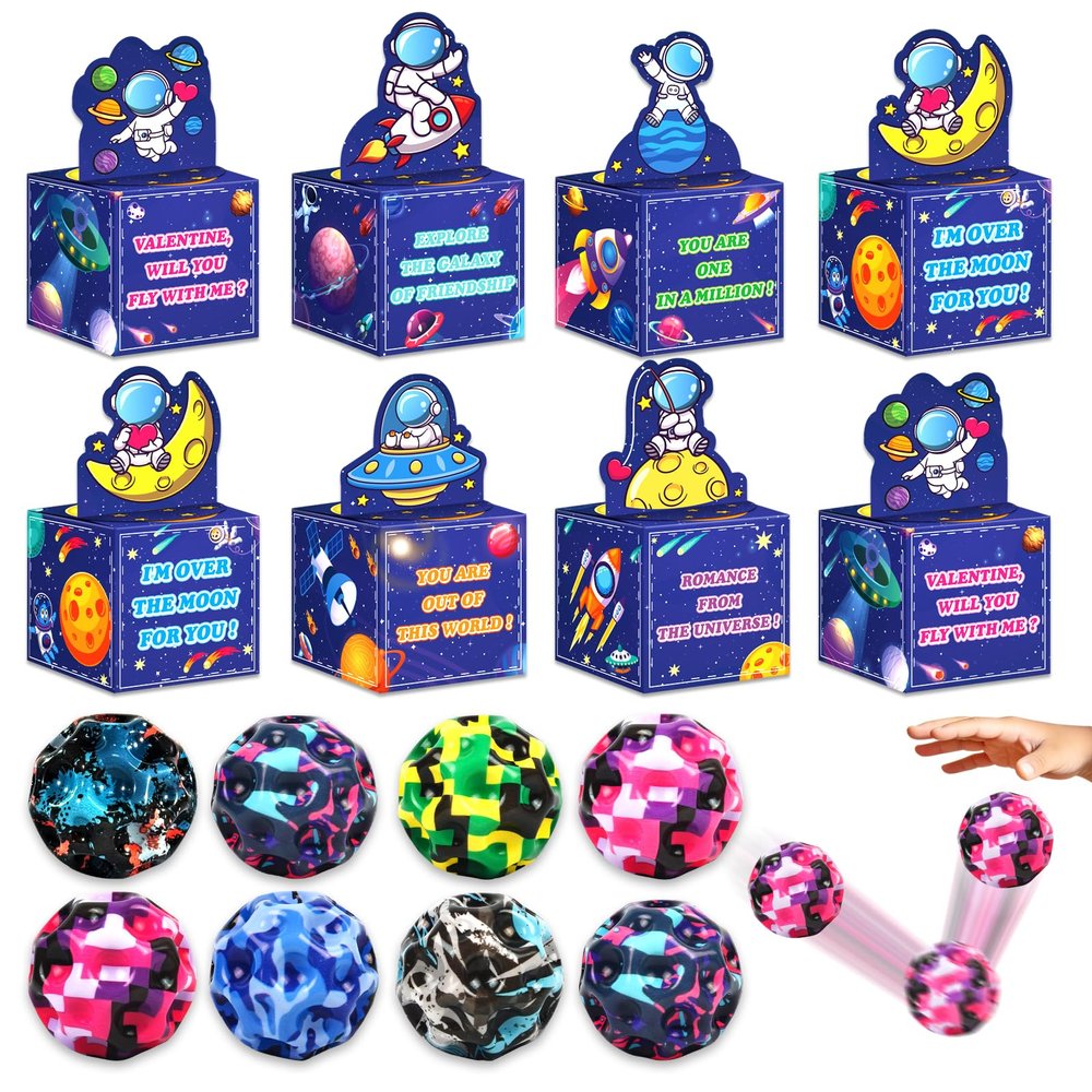 24 Pack Valentines Day Cards for Kids with High Bouncy Balls, Valentines Day Cards for Kids School, Valentine's Day Gifts For Kids Classroom Exchange, Valentine Party Favors Prizes for Boys Girls