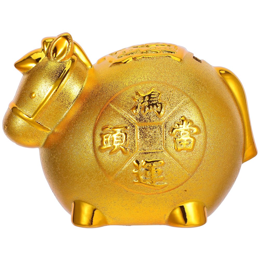 Abaodam Ceramic Horse Money Box: Golden Animal Statue Home Decor Horse Sculpture for Cash Saving and Festive Decoration Chinese New Year Present