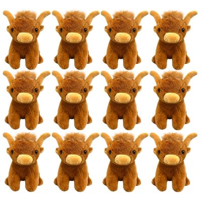 12 Pcs Highland Cow Stuffed Animal Plush Toy Scottish Highland Cow Animal Brown Realistic Cattle Plushie Doll Gifts for Stress Relief Christmas Birthday Forest Grassland Party Favors Decor