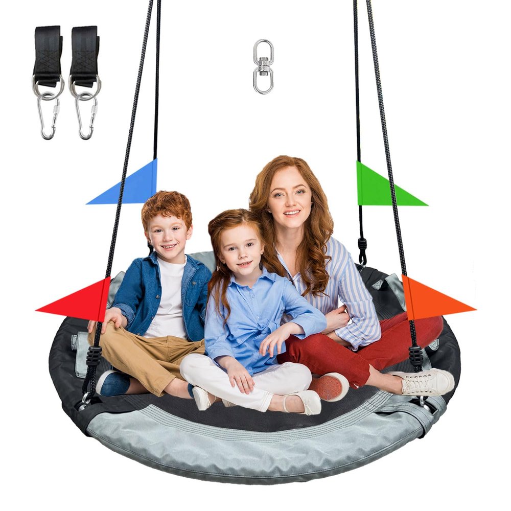 43 Inch Tree Swing Spider Web Tree Swing,800Lb Weight Capacity,900D Oxford Waterproof with Handles, with 71" Adjustable Hanging Strapsfor Backyard,Gifts for Kids Playground (Black-Grey43in)